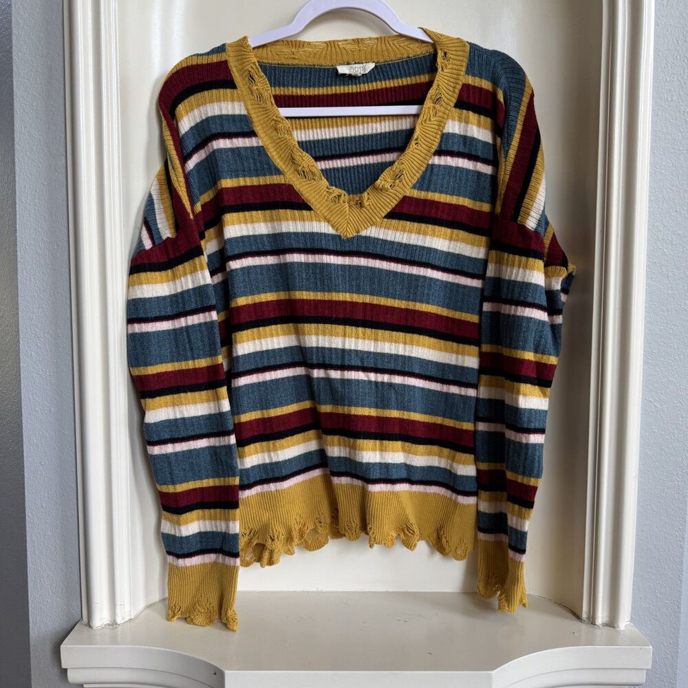Oddy Multi-colored Variegated Striped Knit Sweater Size M/L